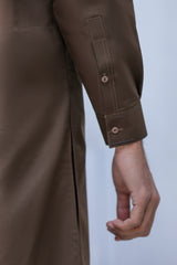 Stitched Kurta Trouser With Cut Ban & Thread Detailing for Men - Coffee