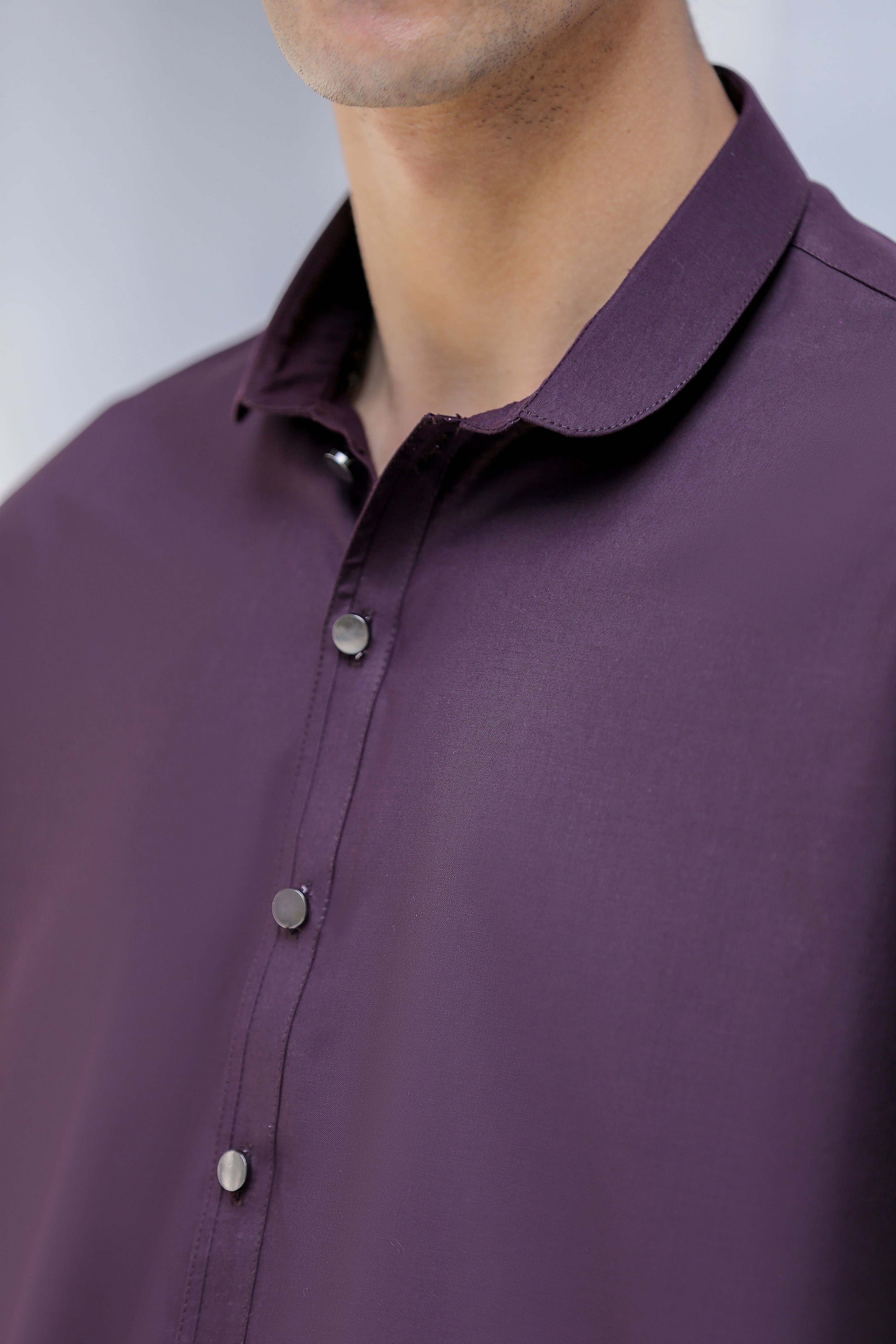 Purple Round Collar Kurta Trouser