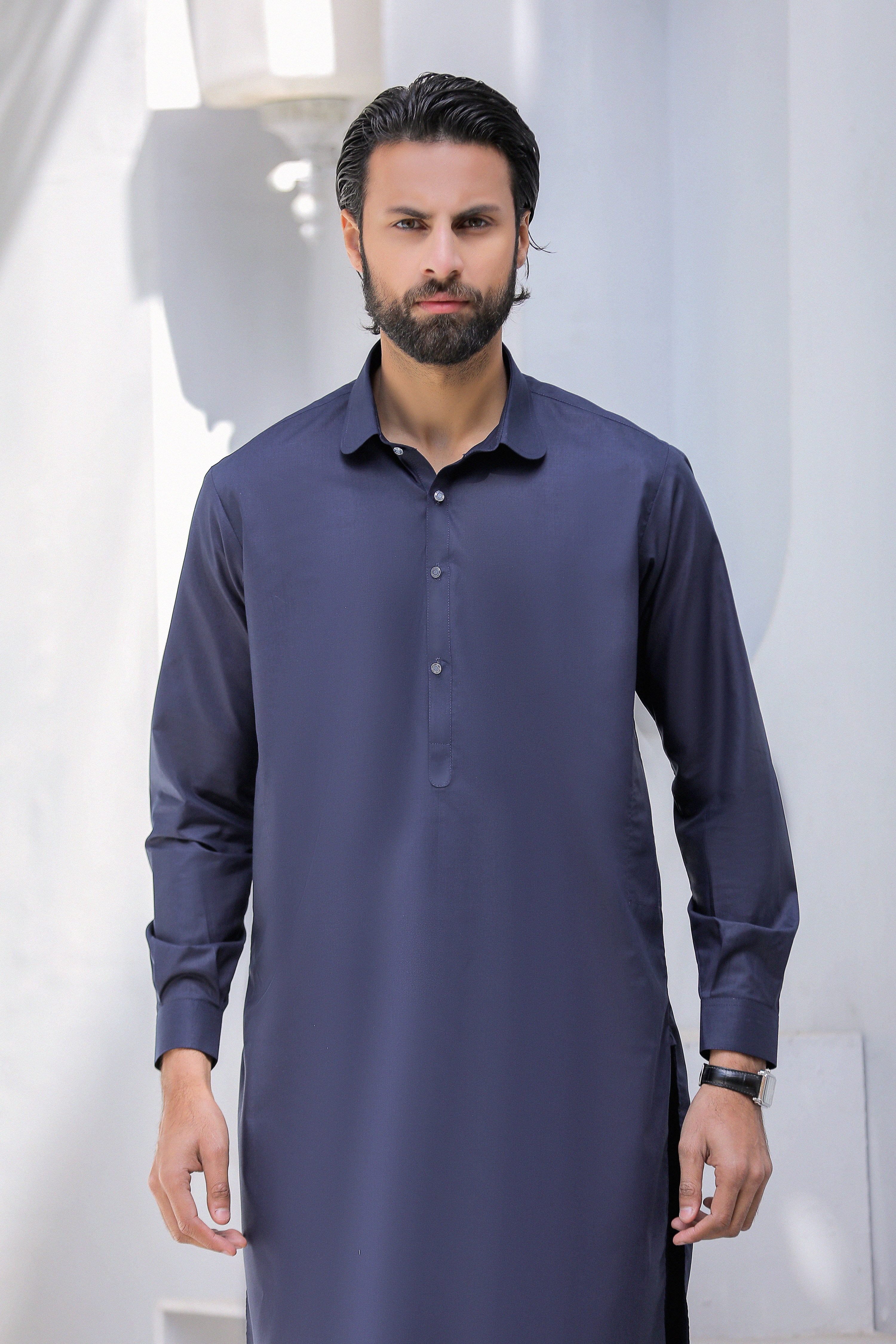 Navy Blue Round Collar Kameez Shalwar