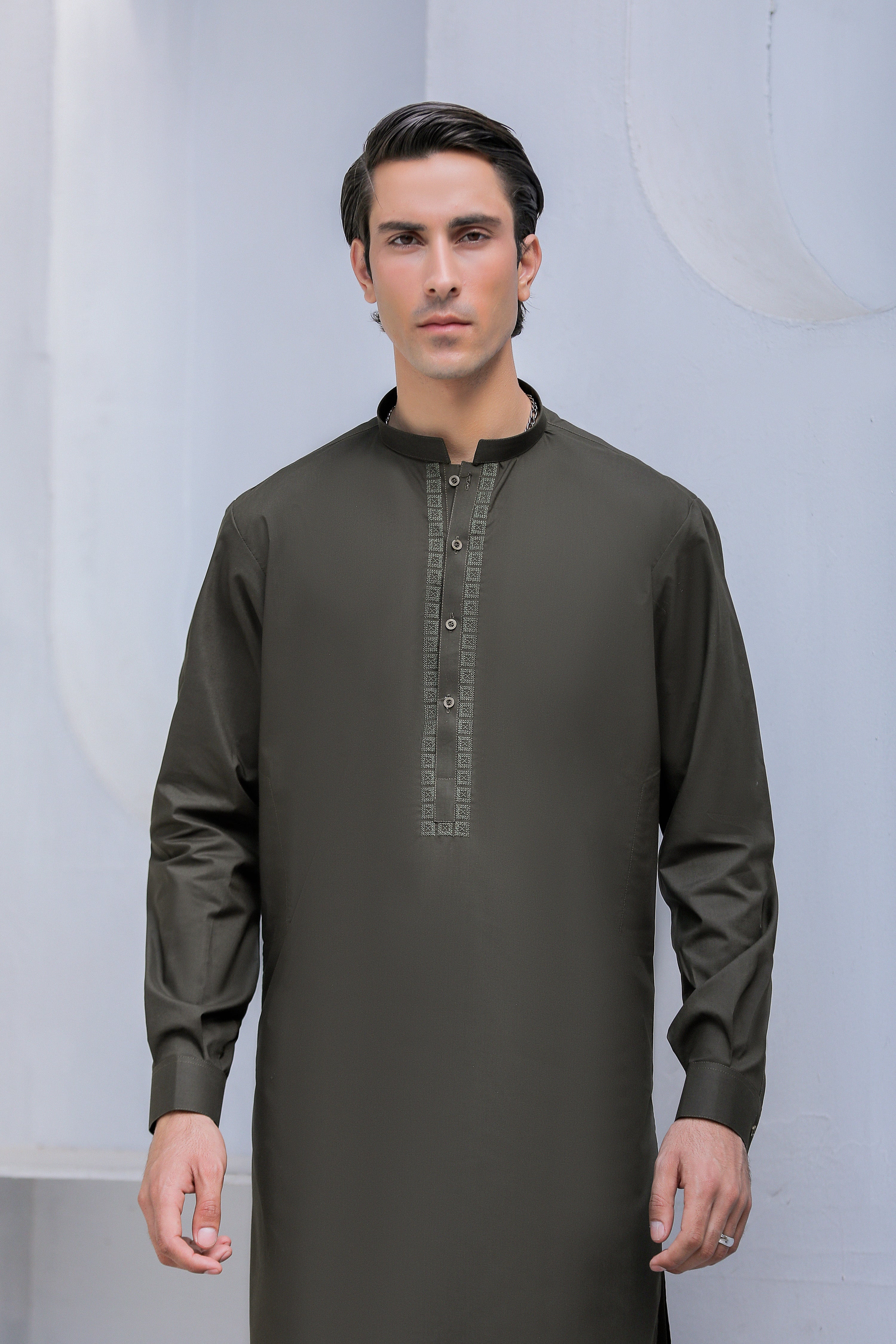 Dark Olive Cross Stitch Embroidered Kurta Shalwar