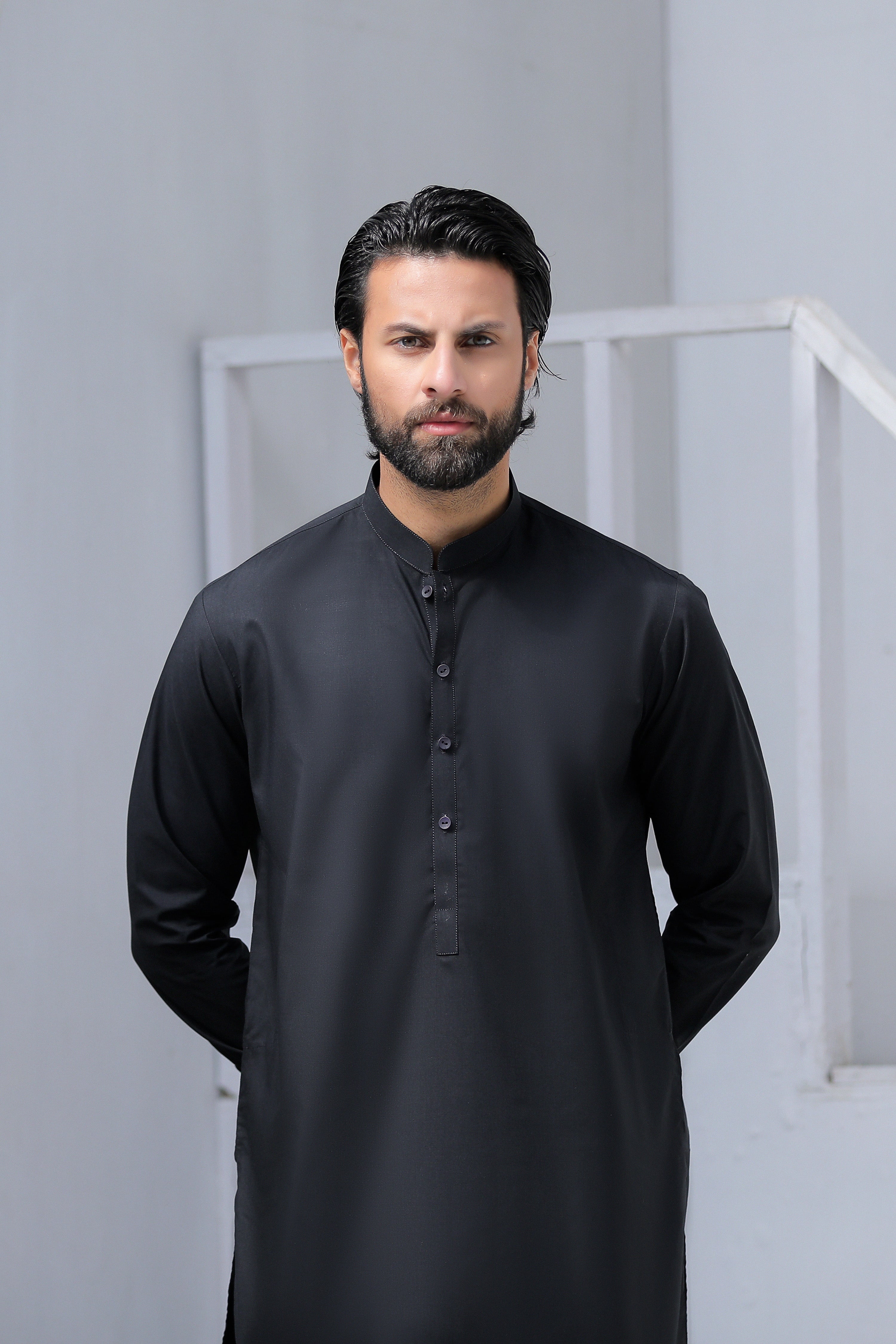 Black Blended Kurta With Matching Trouser