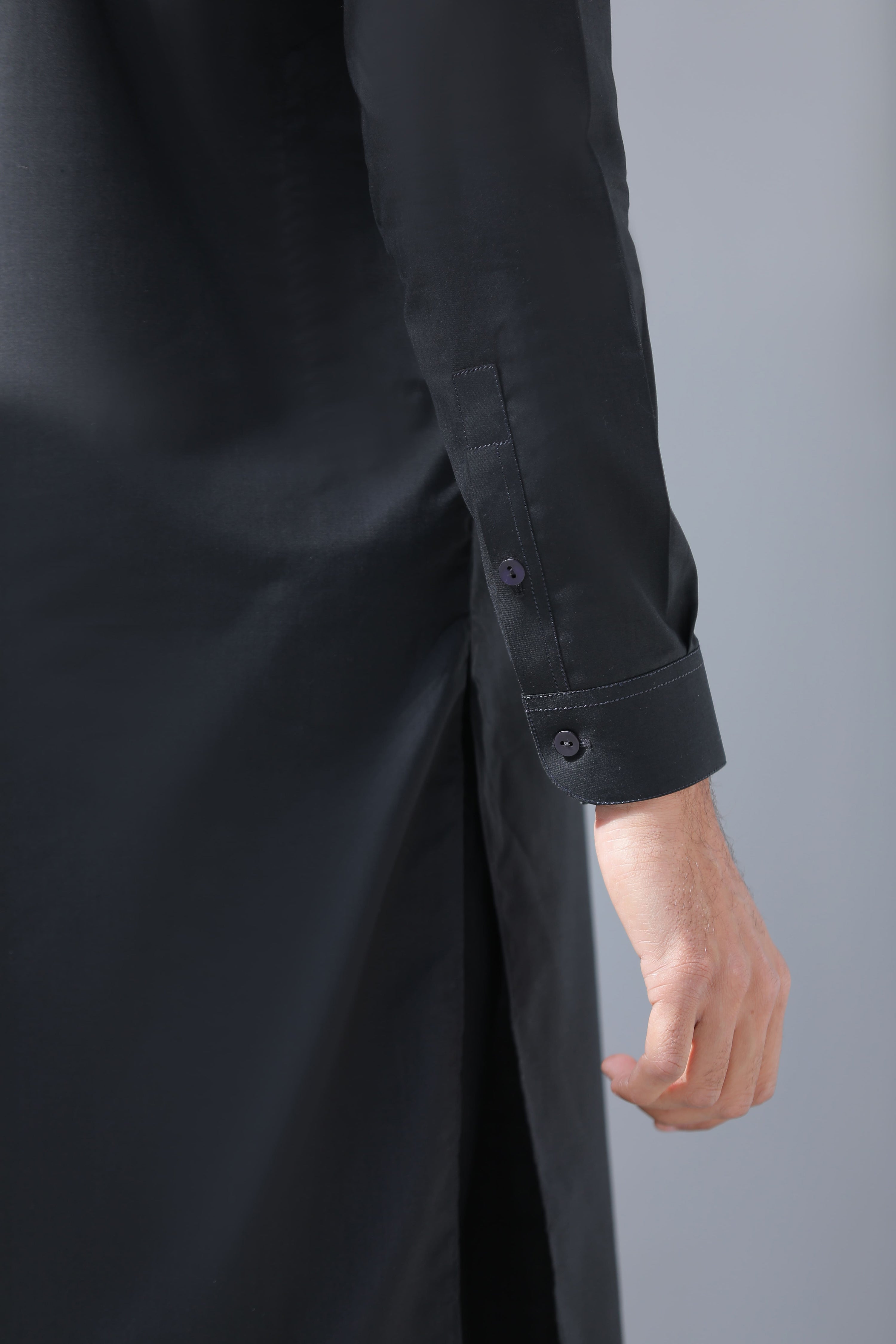 Black Blended Kurta With Matching Trouser