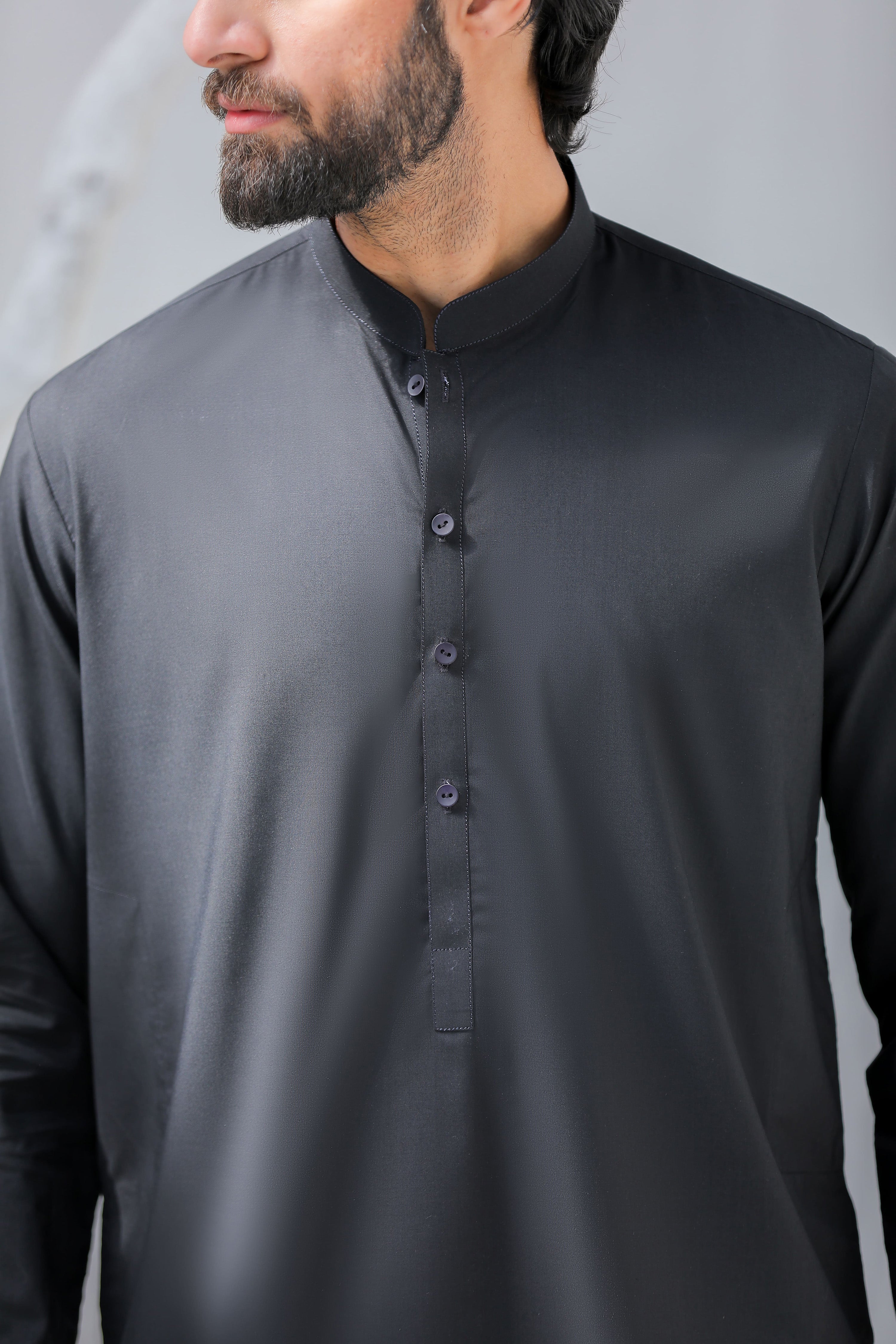 Black Blended Kurta With Matching Trouser