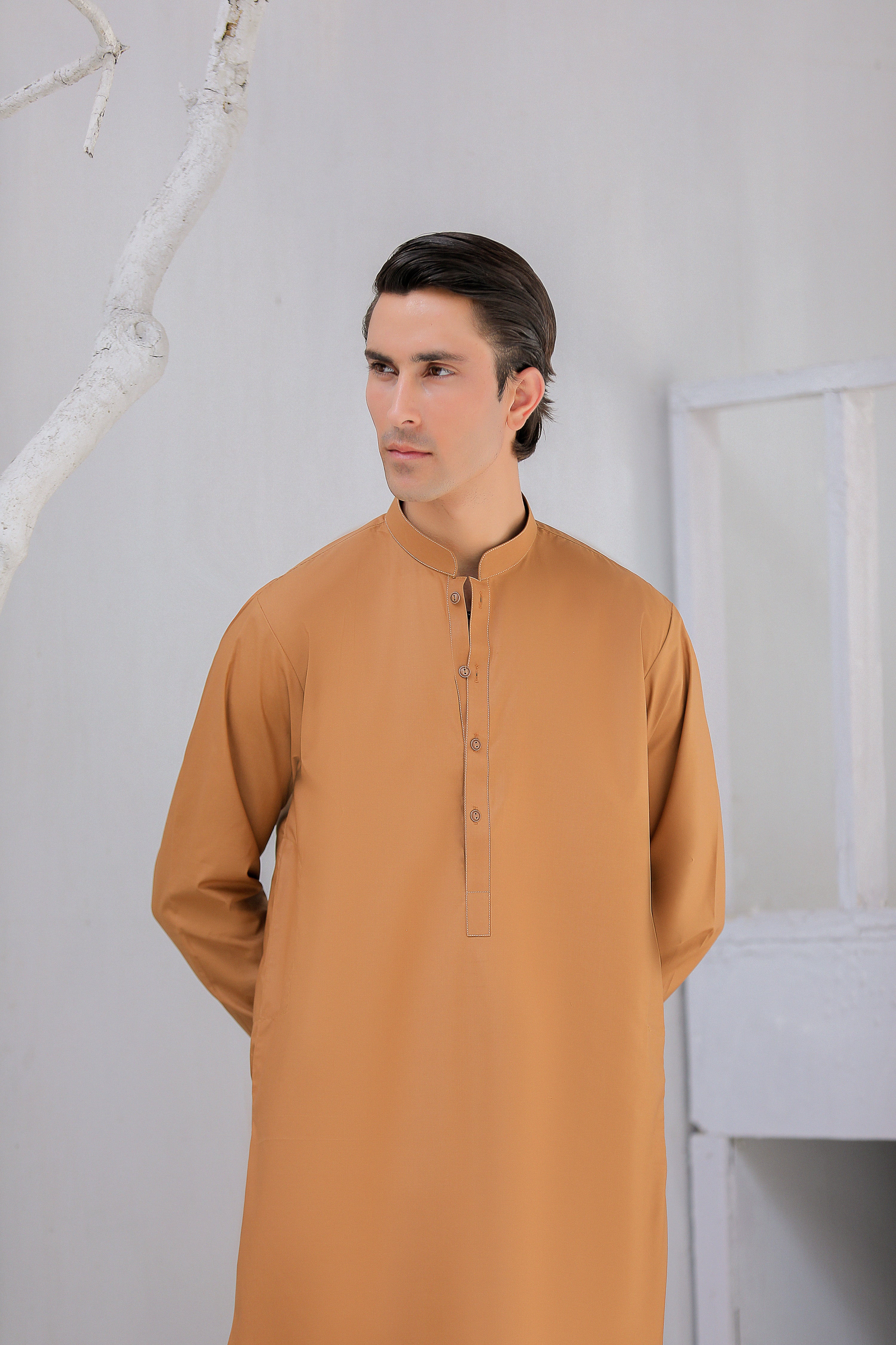 Copper Kurta Trouser With Wood Buttons