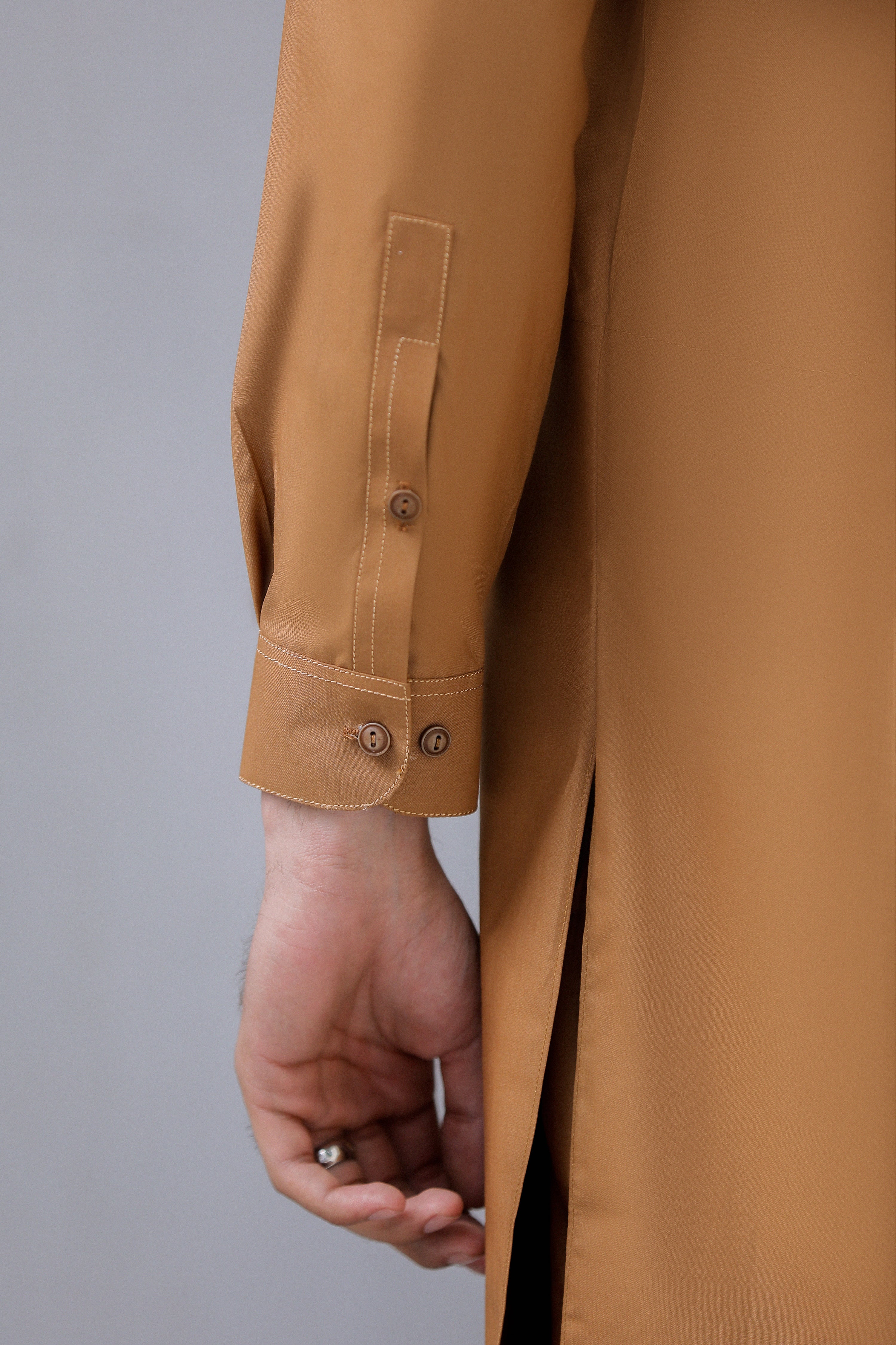 Copper Kurta Trouser With Wood Buttons