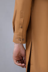 Stitched Kurta Trouser With Wood Buttons for Men - Dark Mustard