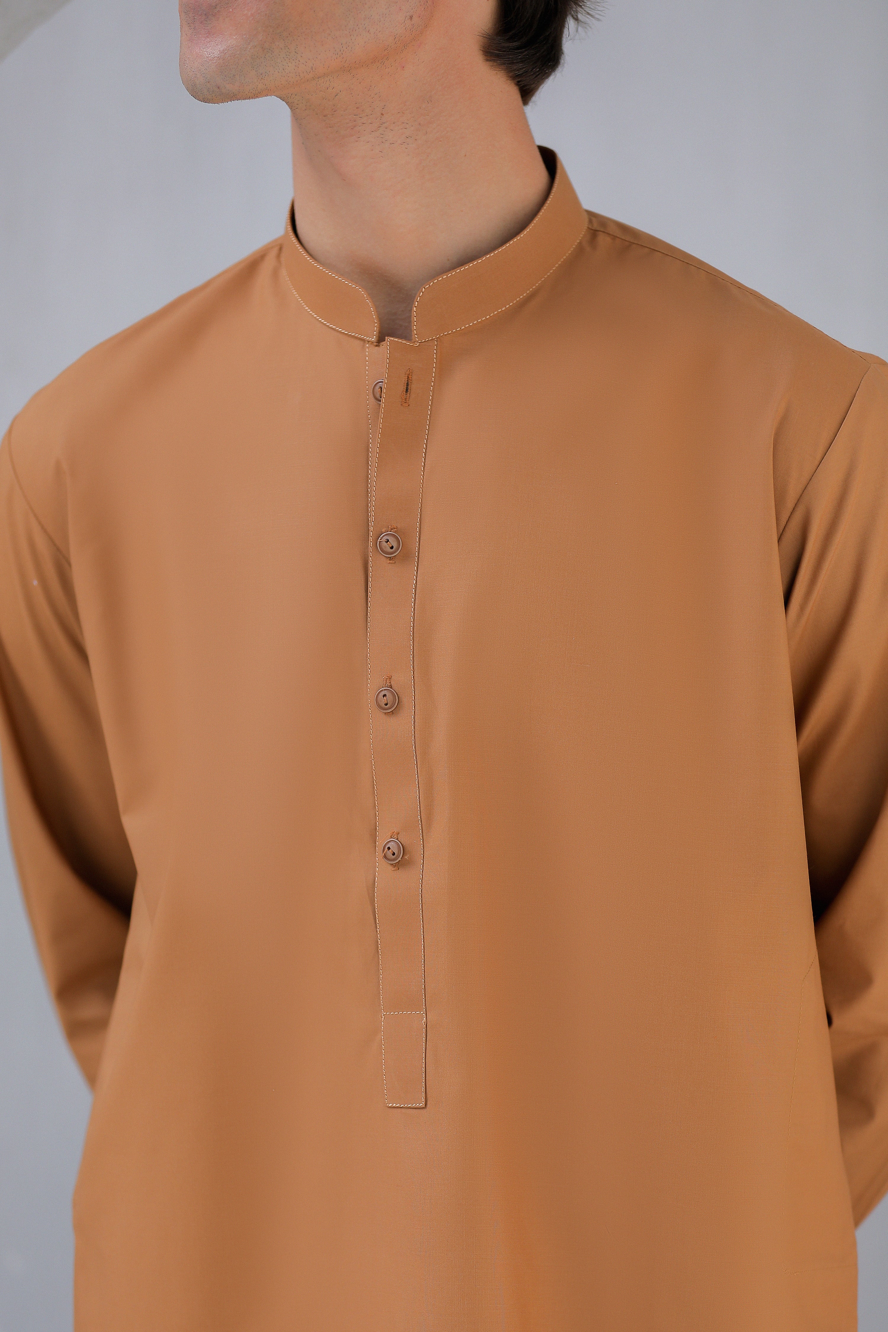 Copper Kurta Trouser With Wood Buttons