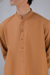 Stitched Kurta Trouser With Wood Buttons for Men - Dark Mustard