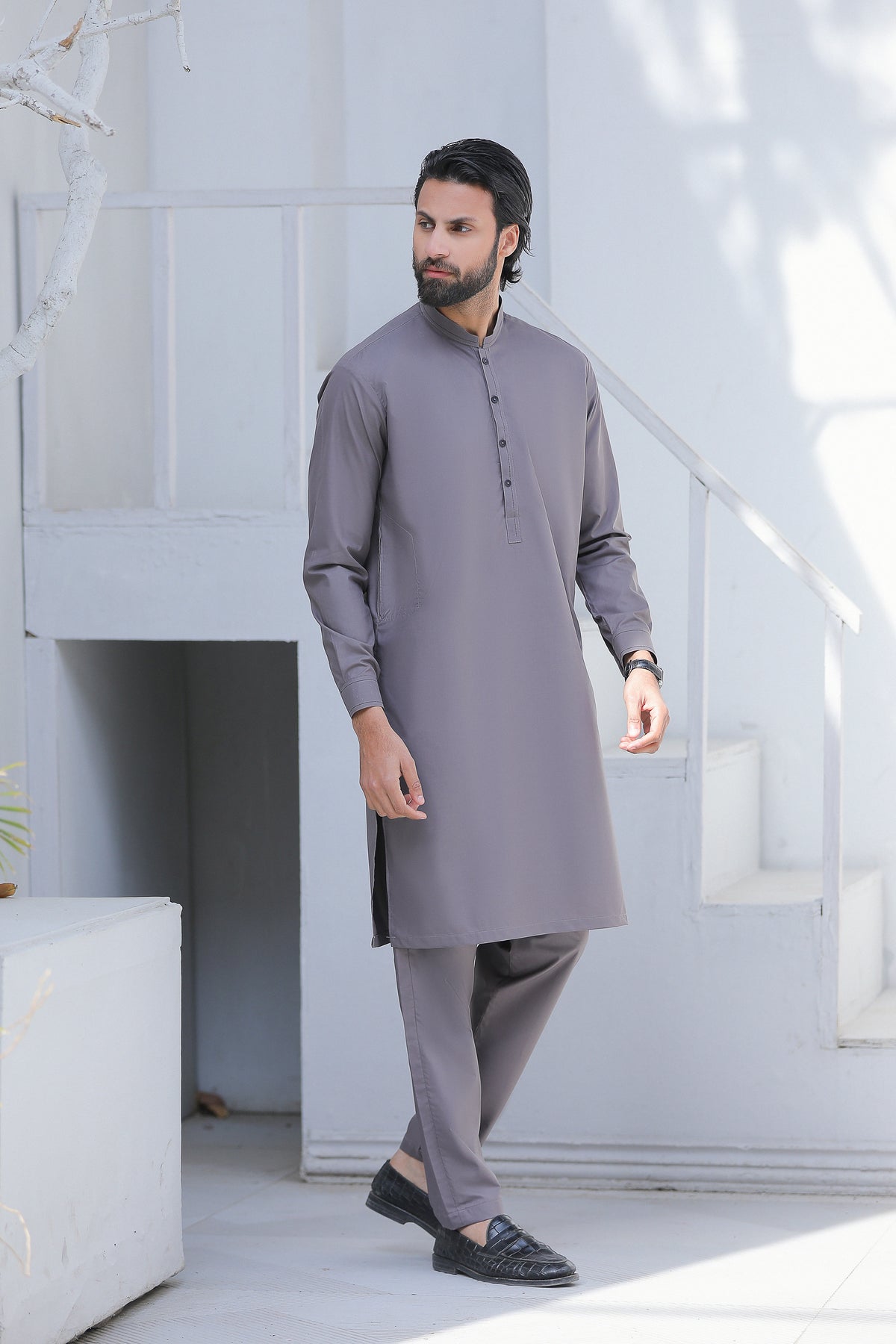 Stitched Kurta Trouser for Men - Slate Grey