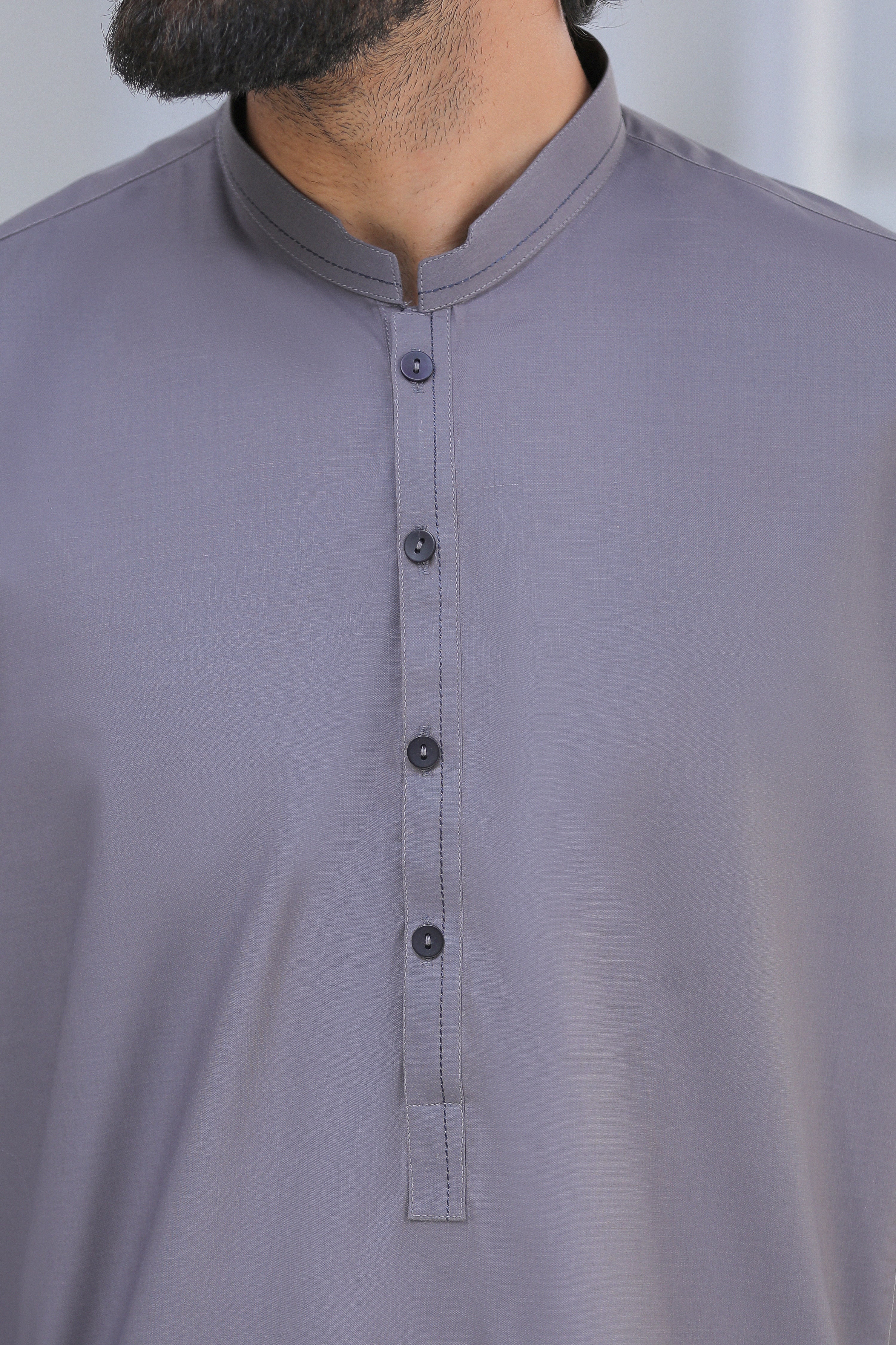 Slate Grey Kurta Trouser With Black Buttons