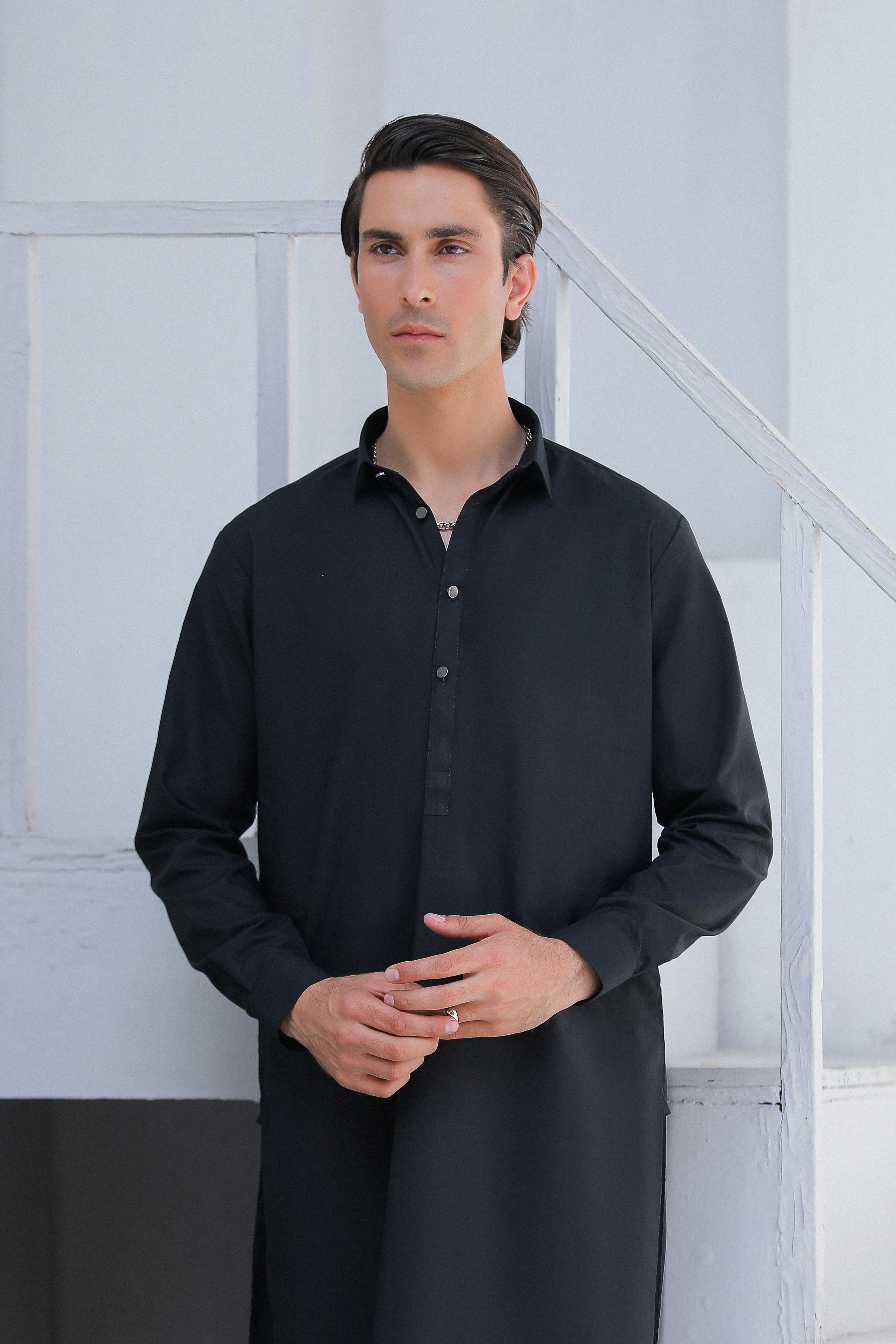 Black Collar Kurta With Matching Trouser