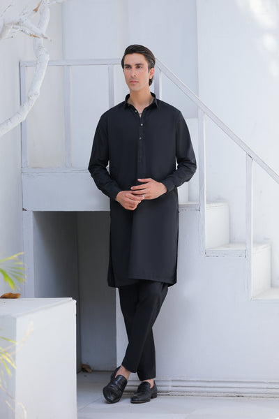 Black Collar Kurta With Matching Trouser