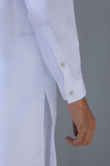 Stitched Sateen Cross Stitch Embroidered Kurta Trouser for Men - White
