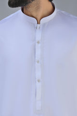 Stitched Sateen Cross Stitch Embroidered Kurta Trouser for Men - White