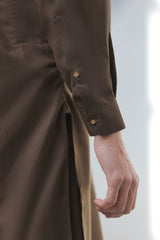Stitched Signature Logo Shalwar Kameez With Golden Buttons for Men -  Chocolate
