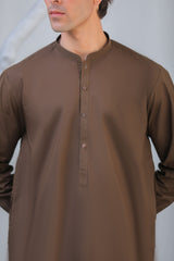 Stitched Blended Kurta Shalwar for Men - Dark Brown