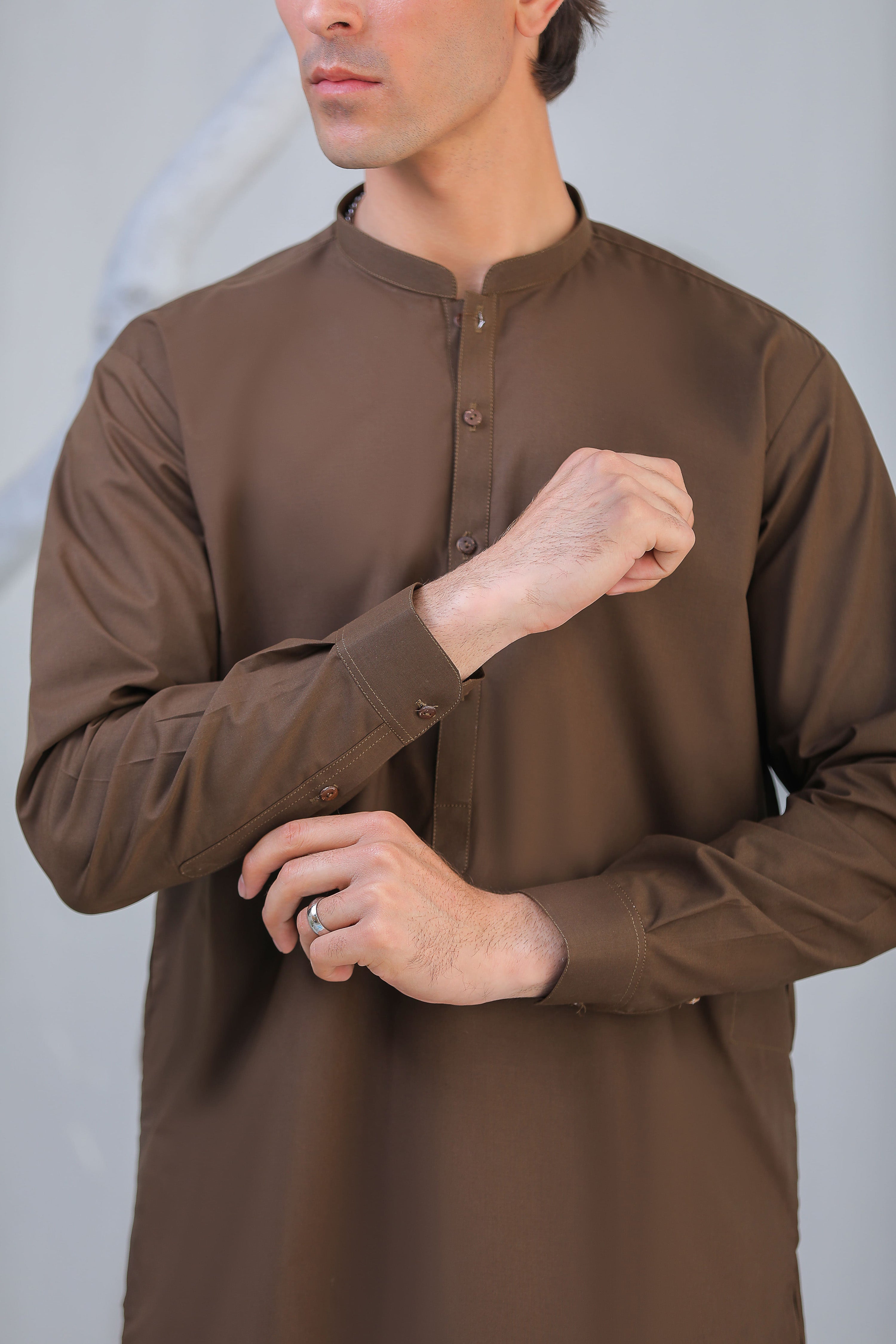 Dark Brown Blended Kurta Shalwar