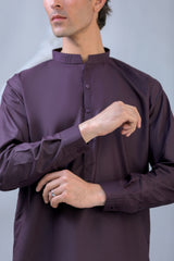 Stitched Kameez Shalwar With Self Detailing for Men - Dark Purple
