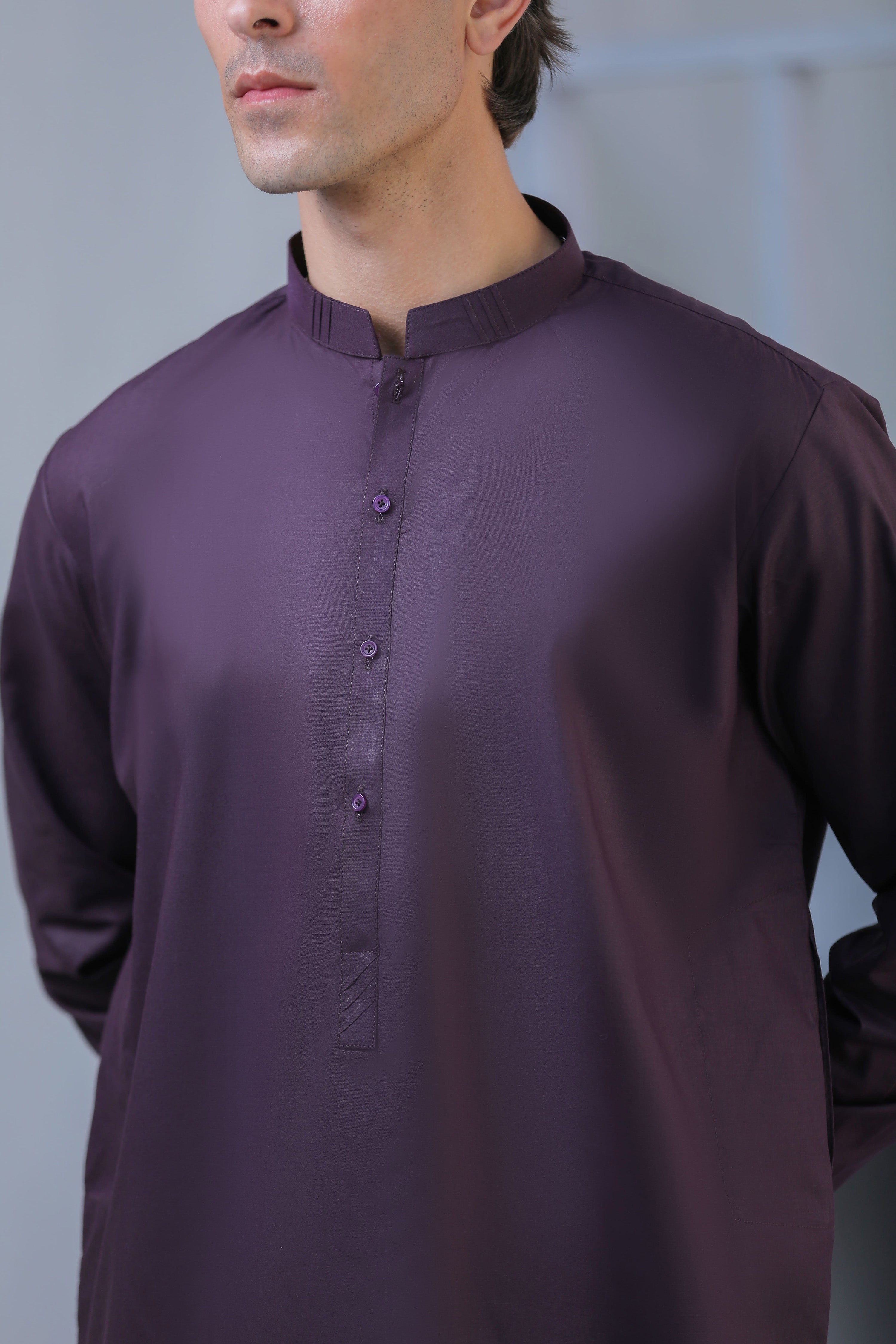 Dark Purple Kameez Shalwar With Self Detailing