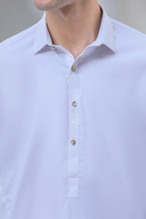 Stitched Collar Kurta Trouser With Golden Button for Men - Off White