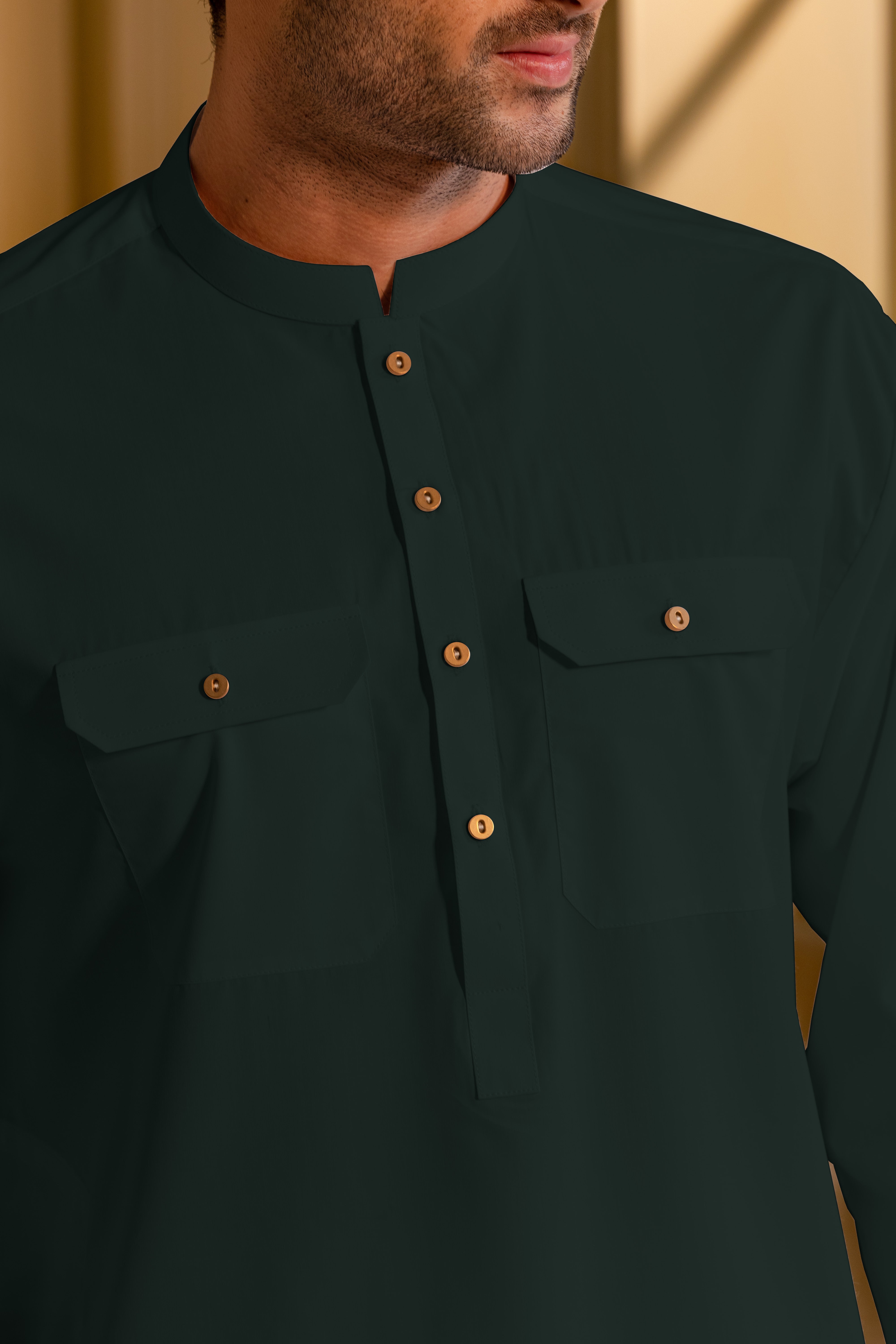 Stitched Double Pocket Boski Kurta Trouser With Contrast Metal Buttons for Men - Off White | Black | Bottle Green