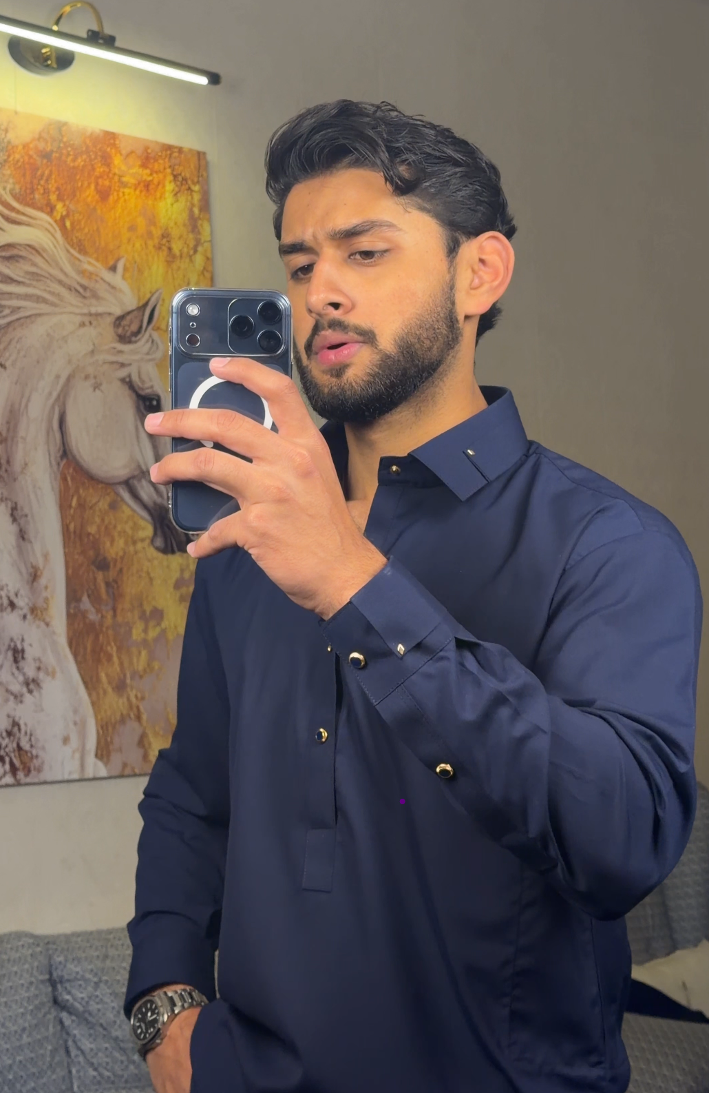 Elegant Kameez Shalwar with Minimal Detailing – Midnight Blue