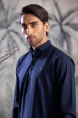 Stitched Button Down Collar Shalwar Kameez for Men - Navy Blue - A Man