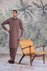 Stitched Collar Kameez With Matching Shalwar for Men - Mauve - A Man