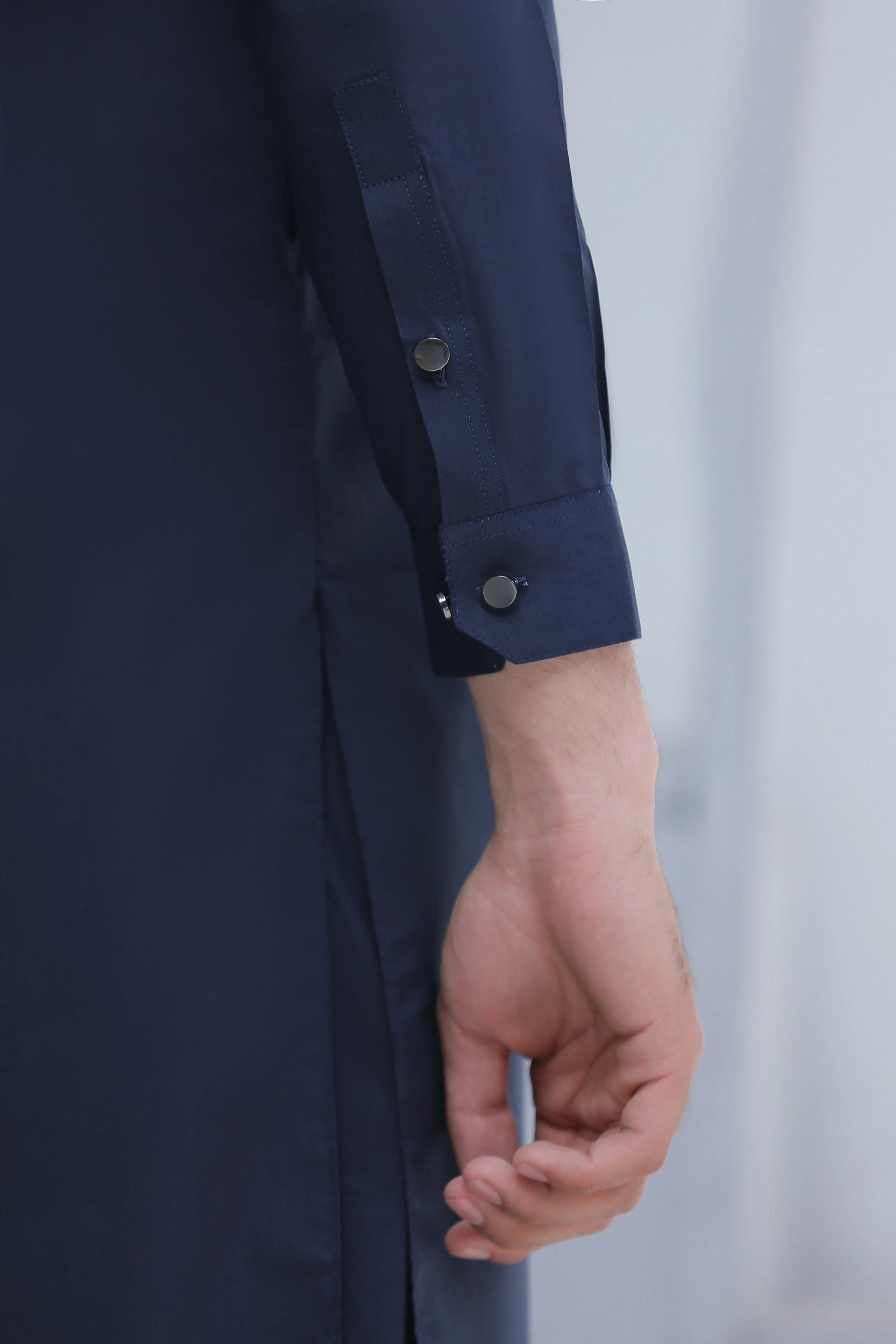 Stitched Collar Kurta With Matching Trouser for Men - Navy Blue - A Man