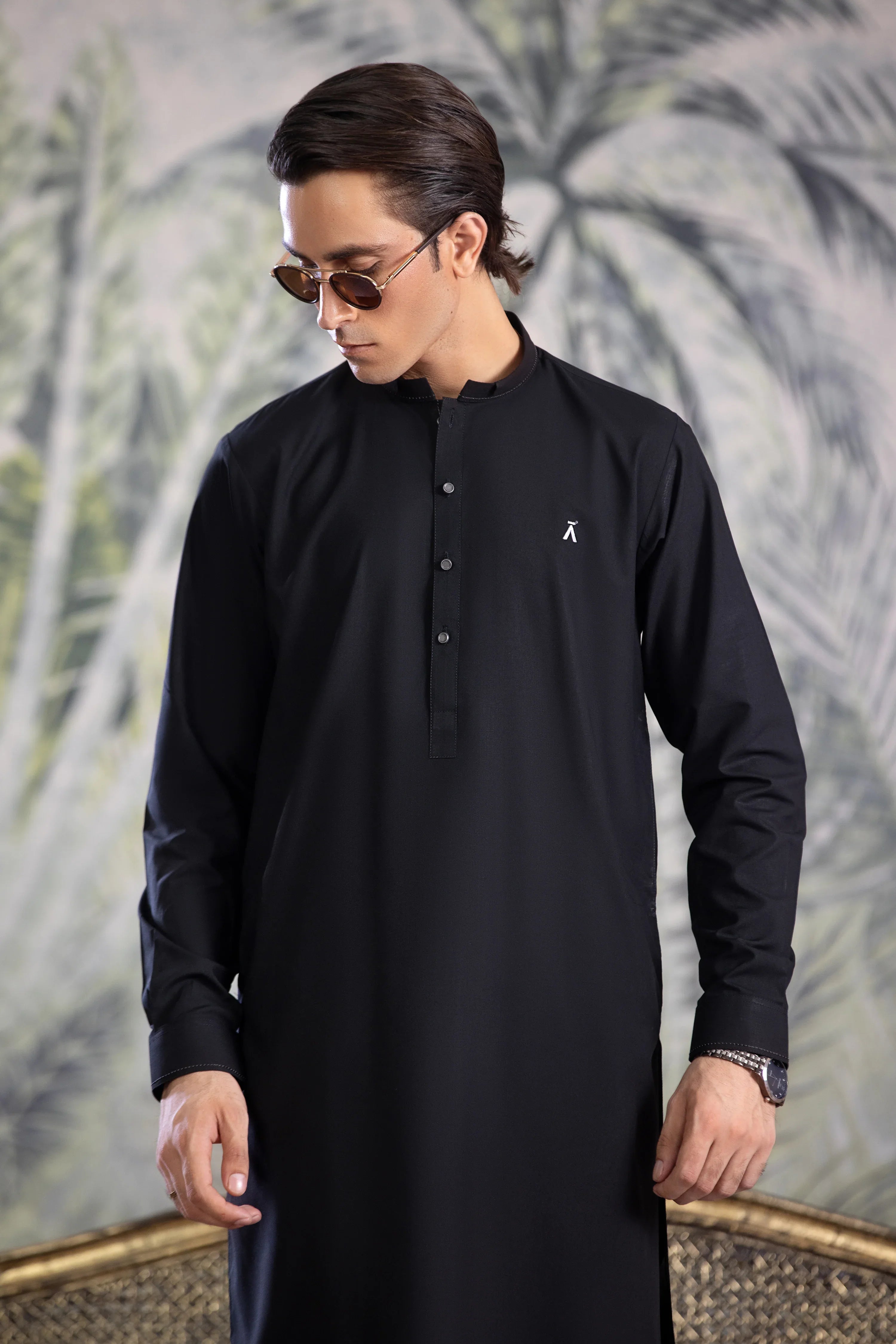 Stitched Kurta Shalwar With Contrast Detailing for Men - Black - A Man