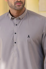 Stitched Kurta Trouser With Contrast Detailing for Men - Mid Grey - A Man