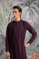 Stitched Kurta With Matching Trousers & Square Metal Buttons for Men - Burgundy - A Man