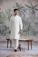 Stitched Premium Boski Kameez Shalwar With Golden Square Buttons for Men - Cream - A Man