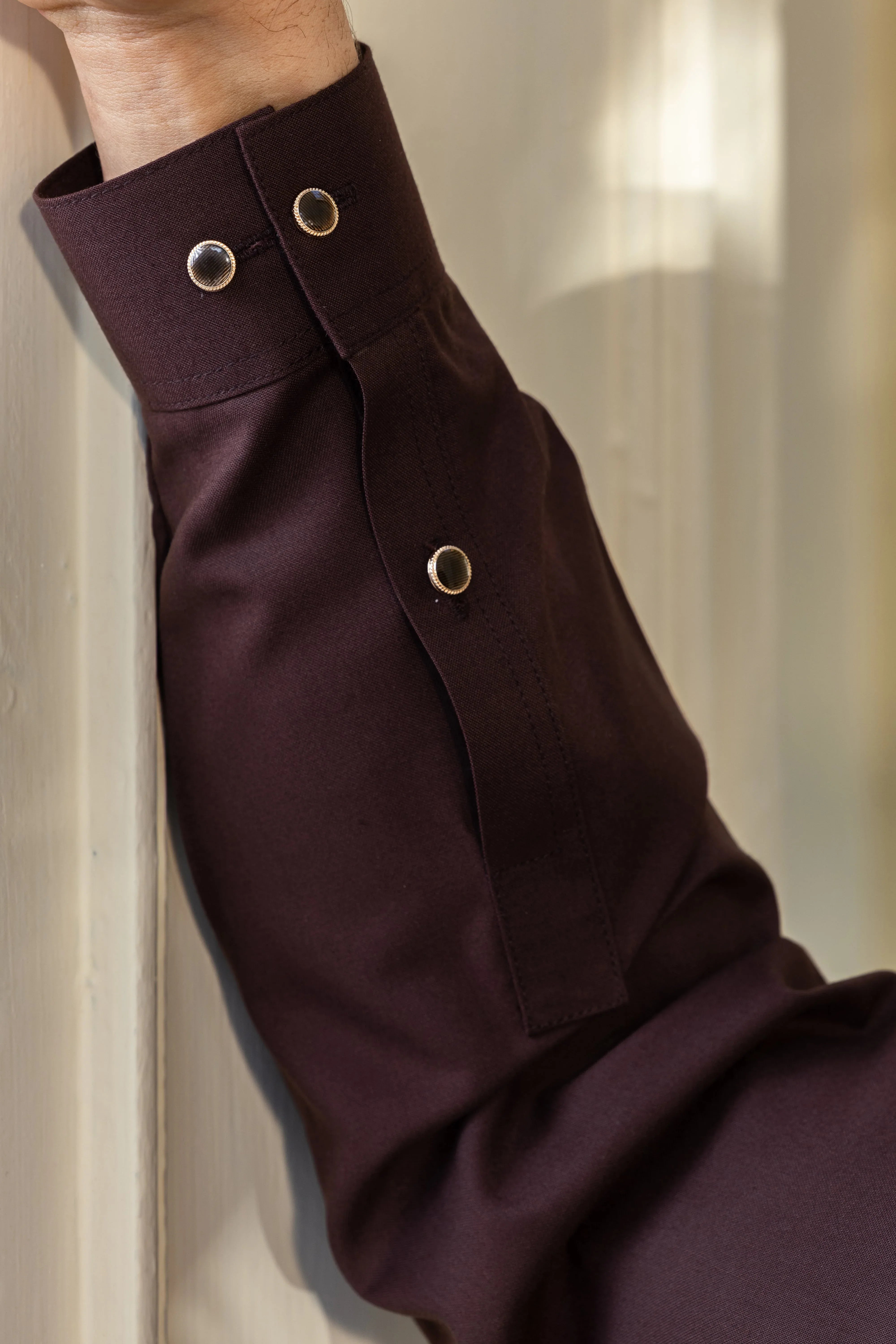 Stitched Premium Embroidered Kurta With Matching Trousers for Men - Dark Brown - A Man