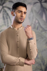 Stitched Premium Kurta With Matching Shalwar for Men - Light Brown - A Man