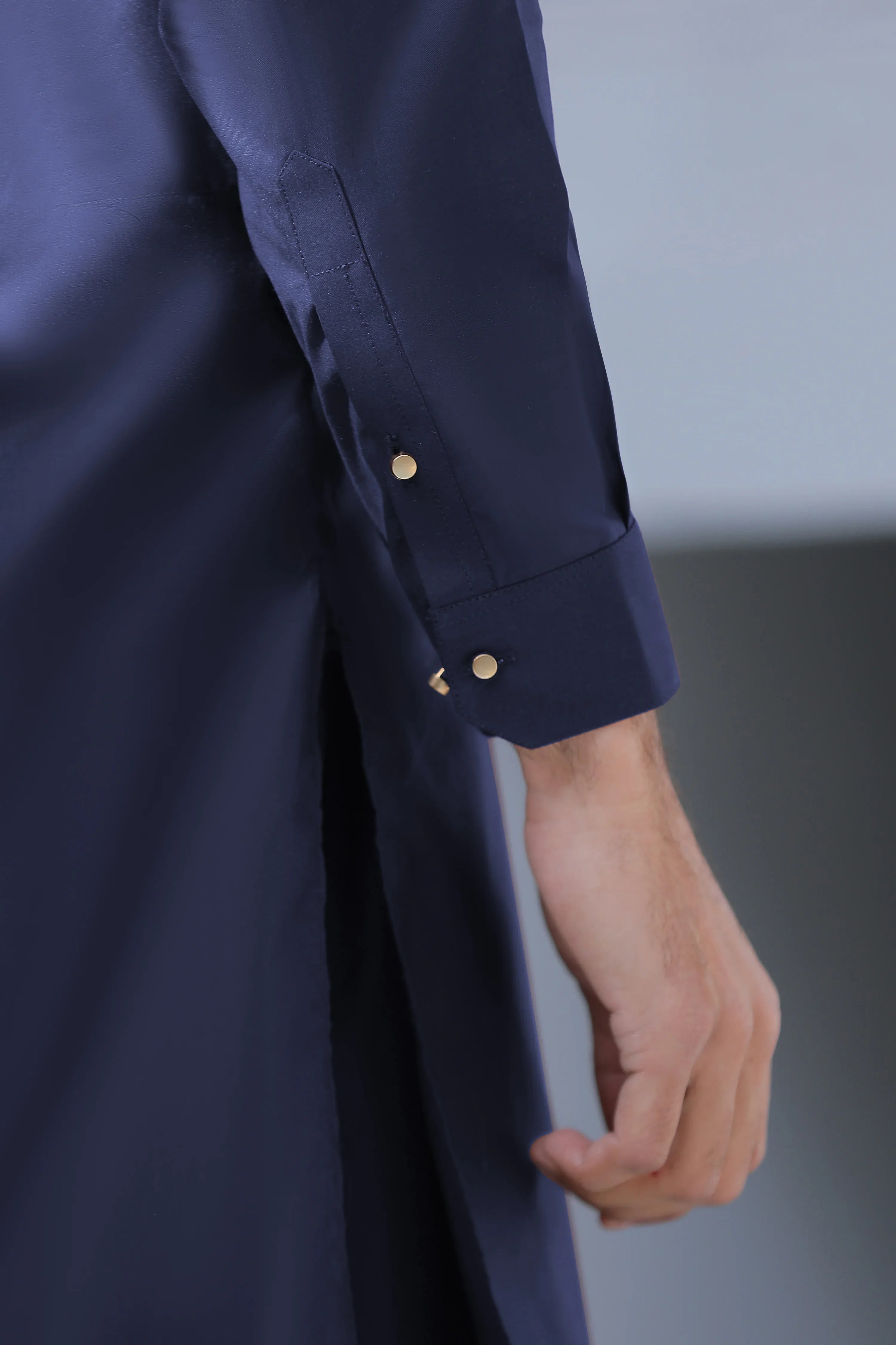 Stitched Signature Logo Shalwar Kameez With Golden Button for Men - Navy Blue - A Man