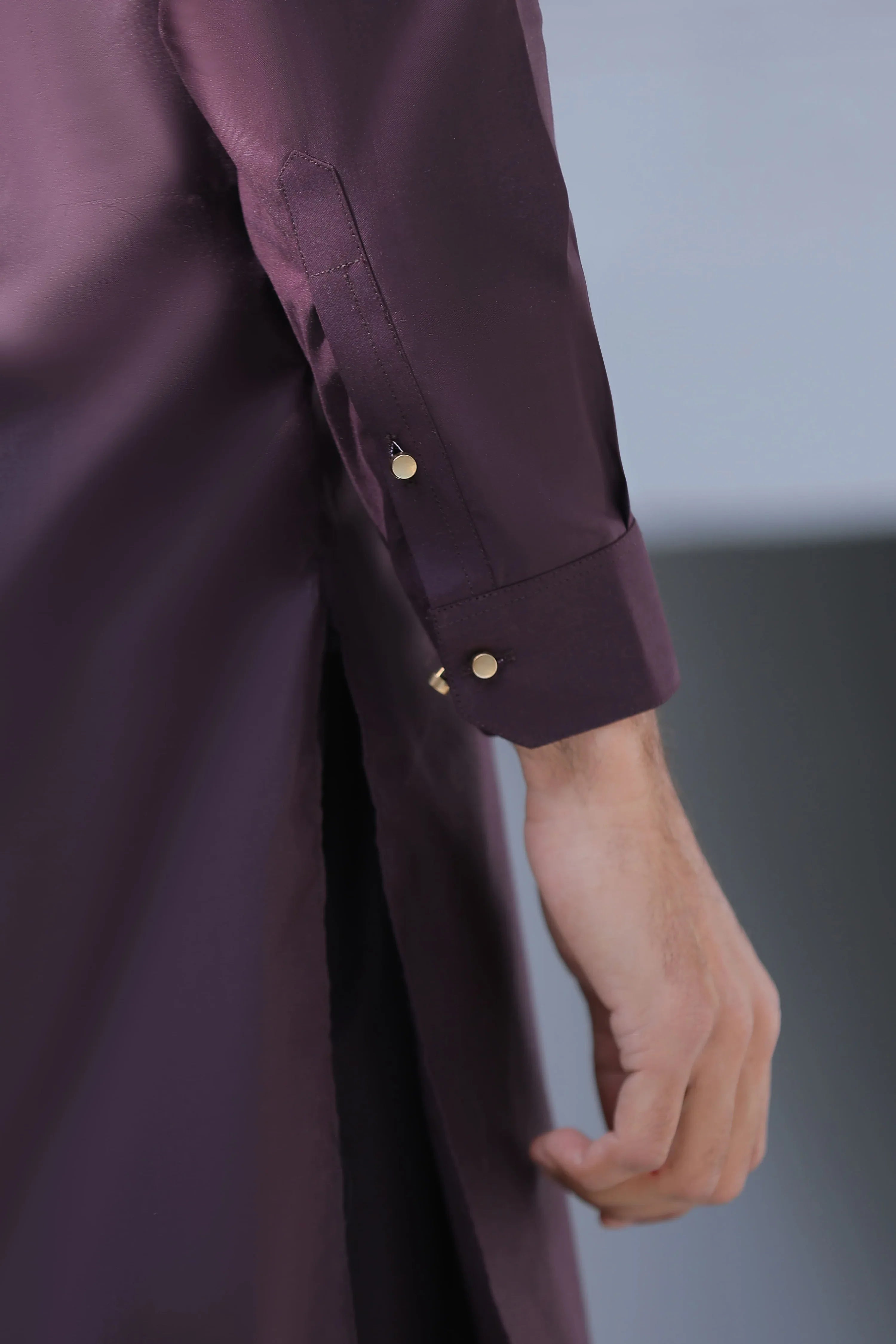 Stitched Signature Logo Shalwar Kameez With Golden Buttons for Men - Dark Purple - A Man