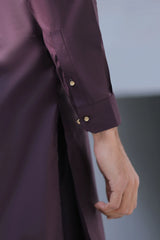 Stitched Signature Logo Shalwar Kameez With Golden Buttons for Men - Dark Purple - A Man