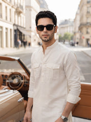 Stitched Cotton Kurta Trouser Set Relaxed Fit - Vanilla Cream